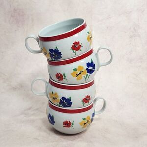 4 Block Hearthstone Vista Alegre Anemone Vintage Teacups Mugs Floral Portugal